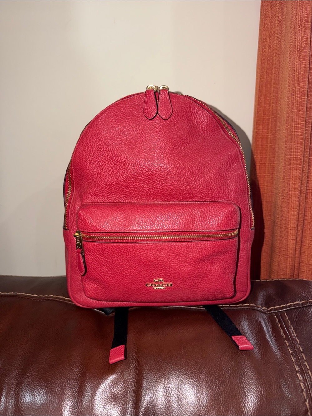 ‼️Coach Red Leather Charlie Backpack